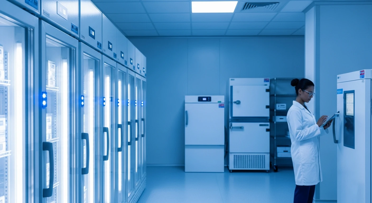 Vaccine cold storage room with temperature monitoring