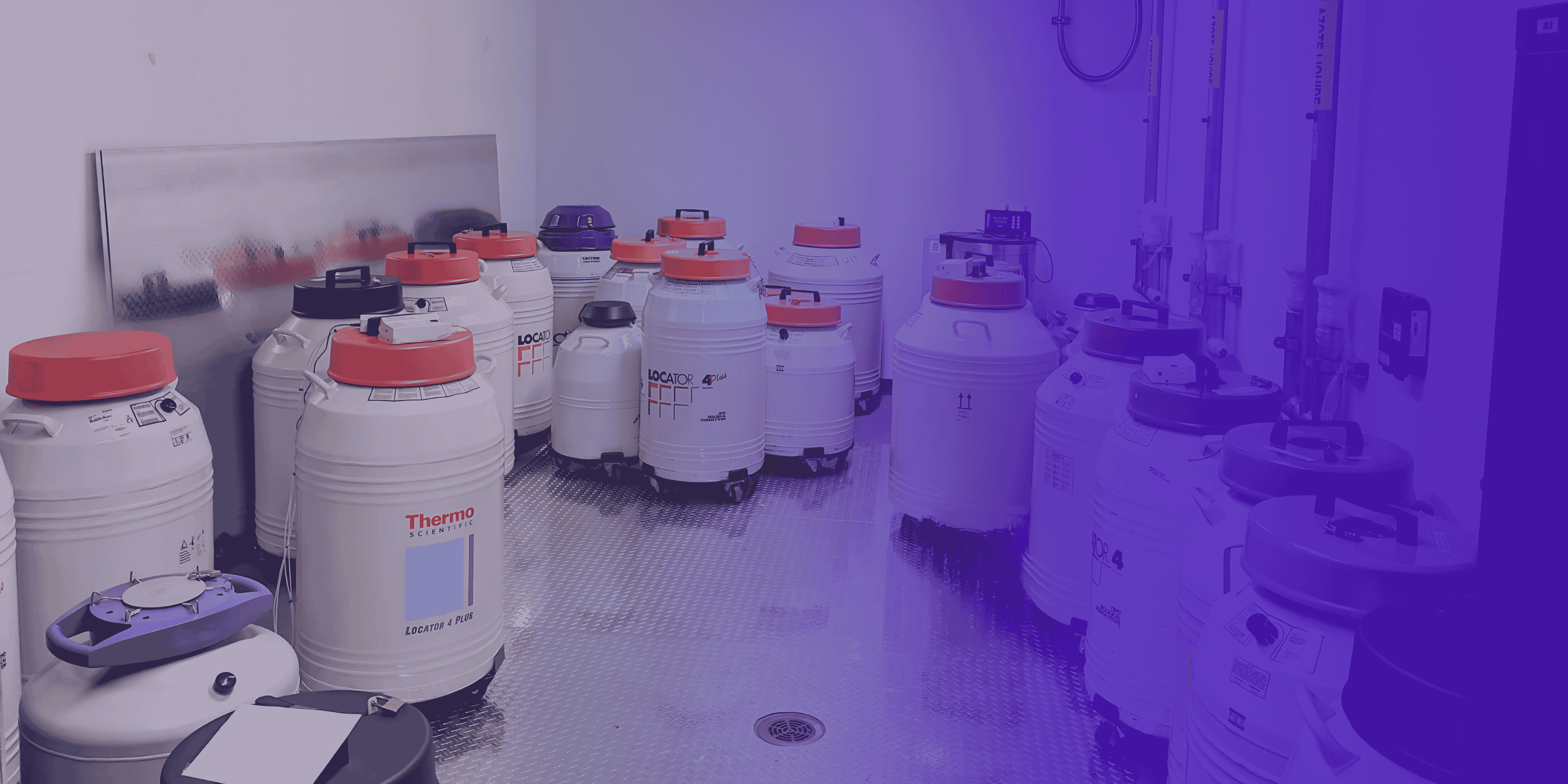 Cryogenic storage room with liquid nitrogen tanks for sensitive sample preservation.